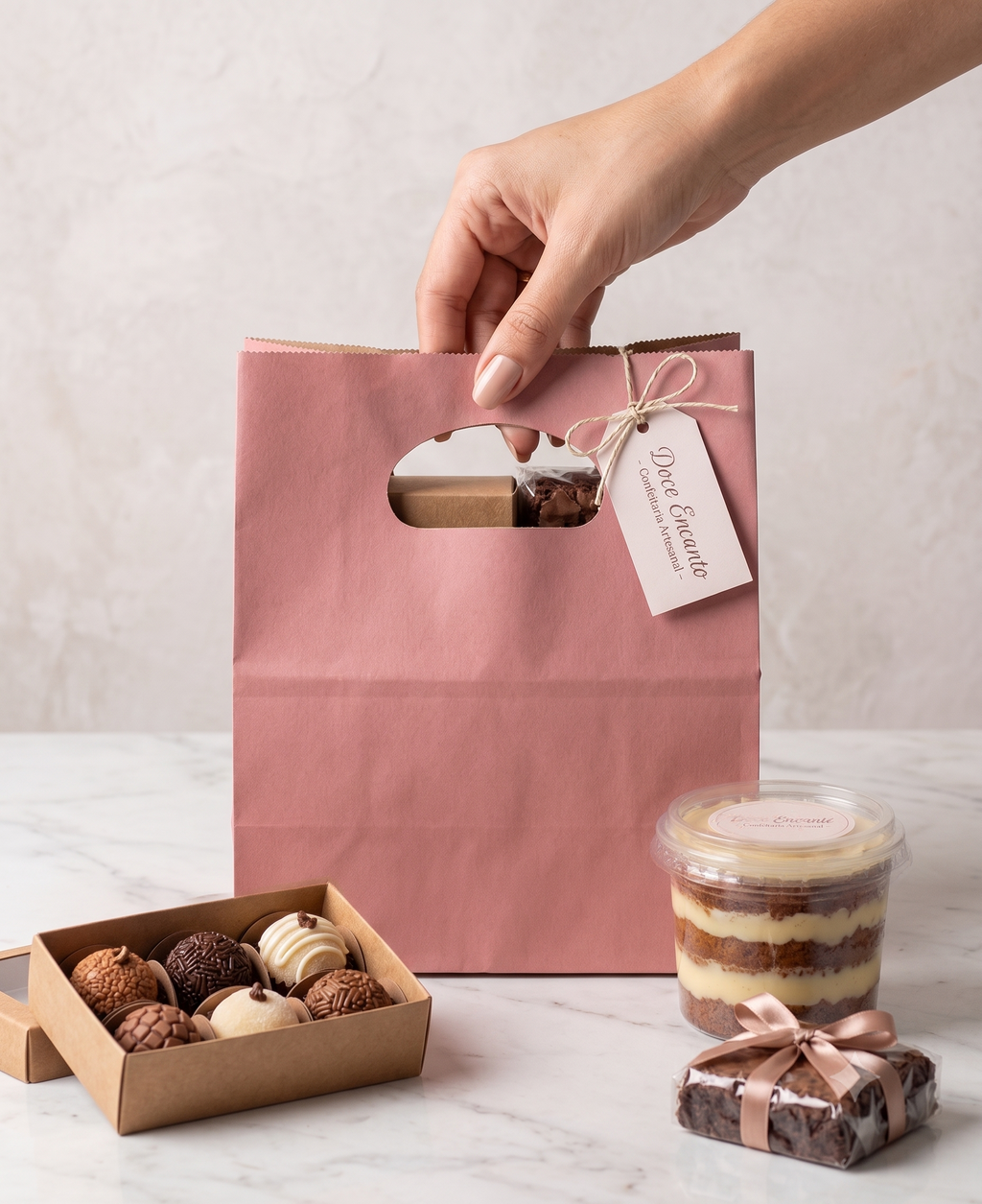 Sacola Kraft Rosa Boca de Palhaço M22 para Confeitaria – 25 unidades