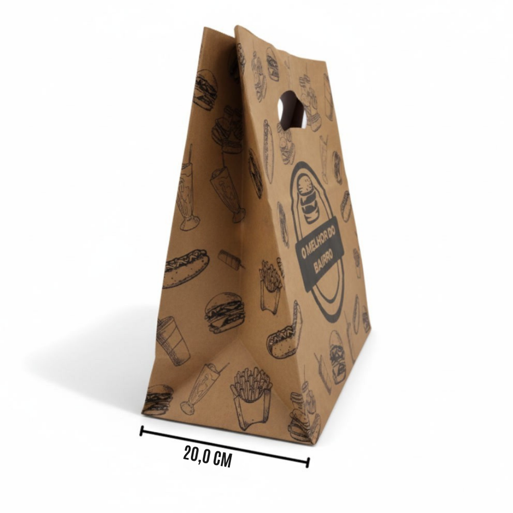 25 Sacolas Kraft Estampada 26cm de Altura - O Melhor do Bairro