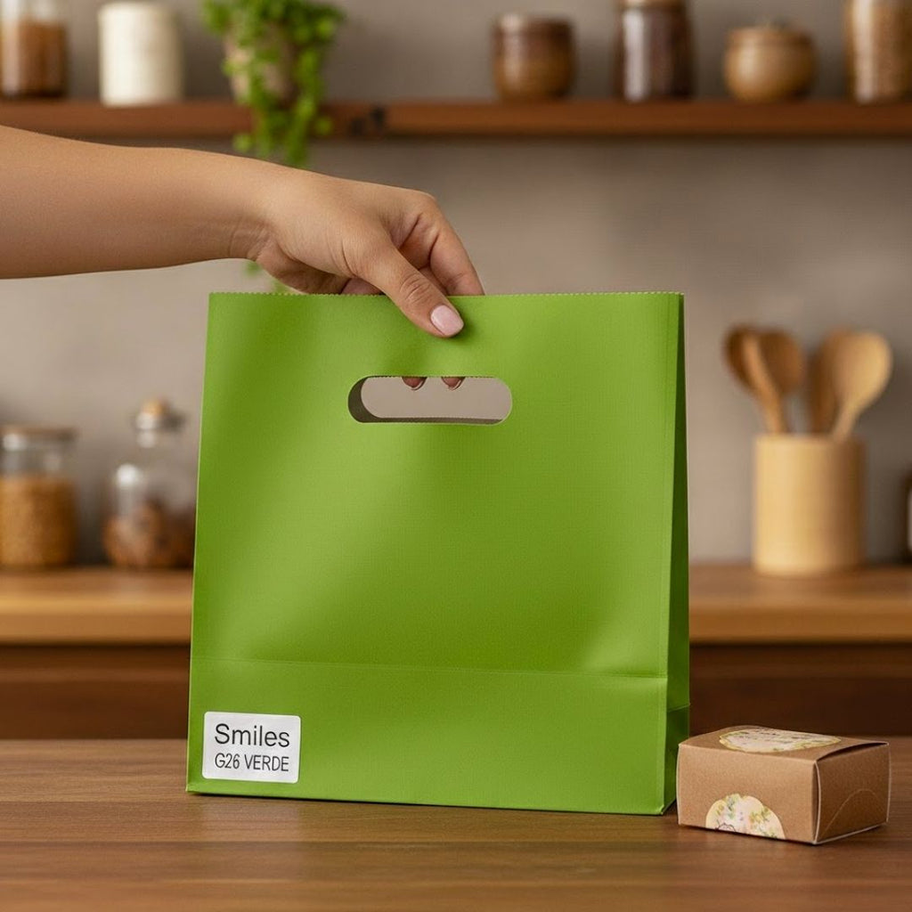 300 Sacolas Kraft Verde Premium 26x14,5x24 - Sustentavel