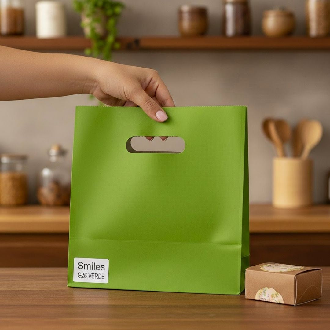 300 Sacolas Kraft Verde Premium 26x14,5x24 - Sustentavel